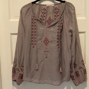 Embroidered Jonny Was tunic, grey, pink and maroon, size small